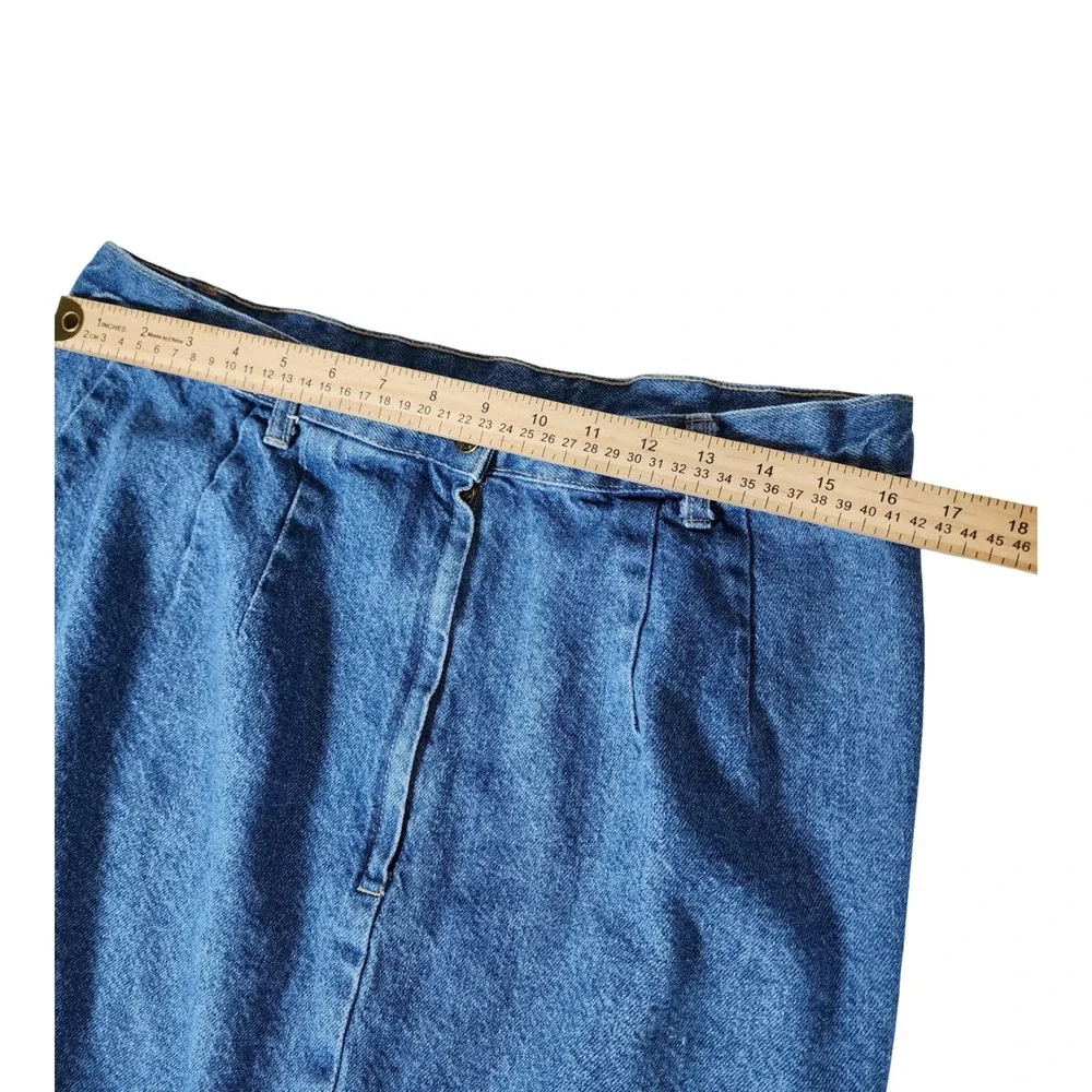 BLUEZONE Vintage 90s Denim Maxi Skirt Blue Cotton High Waist Front Slit USA 14W - Picture 8 of 14